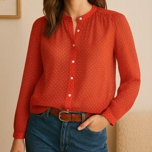 NWT Trovata birds of paradis orange dotted Lilly button blouse